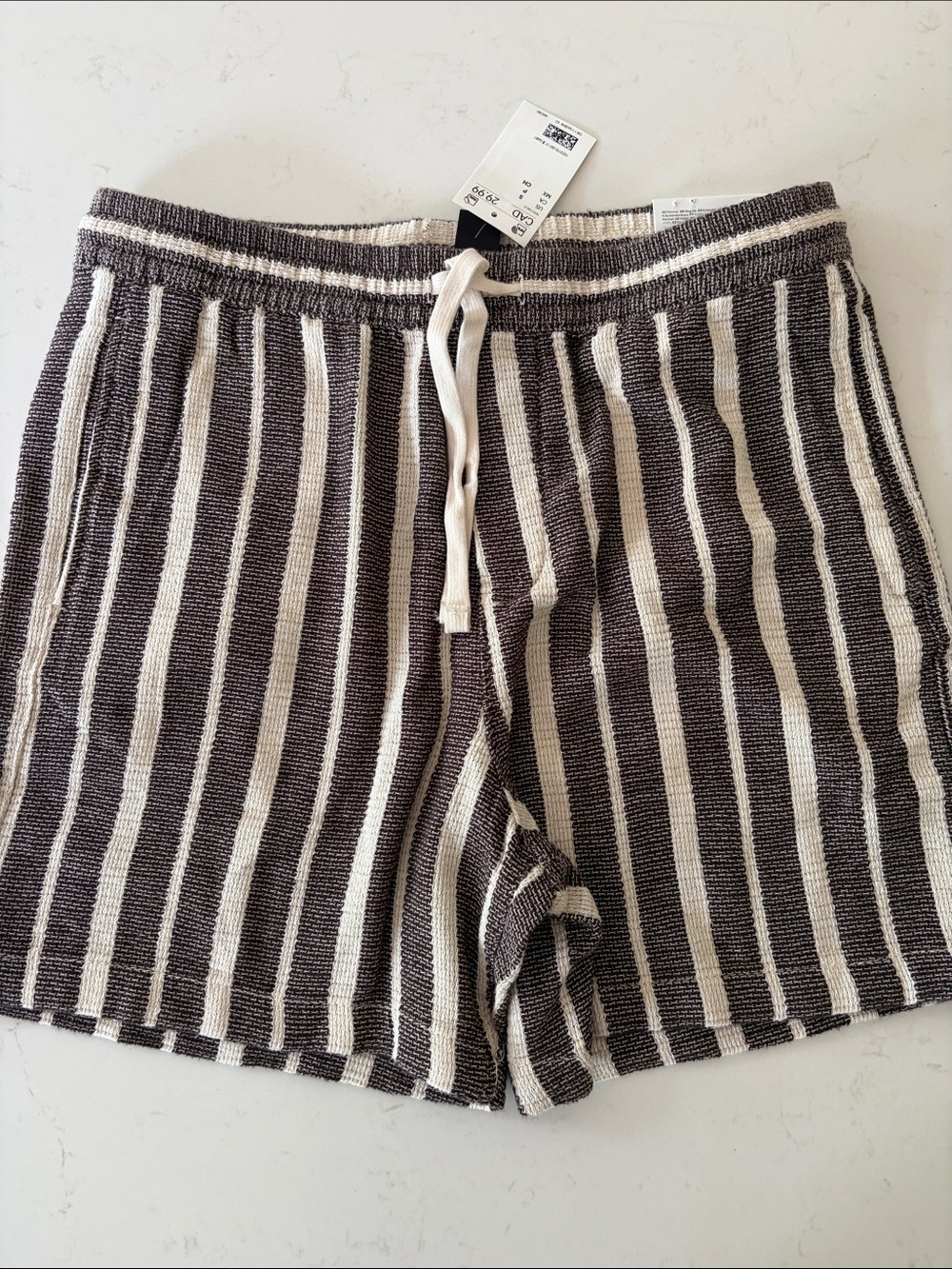 H&M Brown and Cream Striped Knit Drawstring Men's Shorts